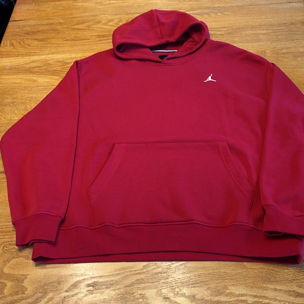 Jordan Red Hooded Sweatshirt with Small Jumpman Logo - Picture 3 of 7